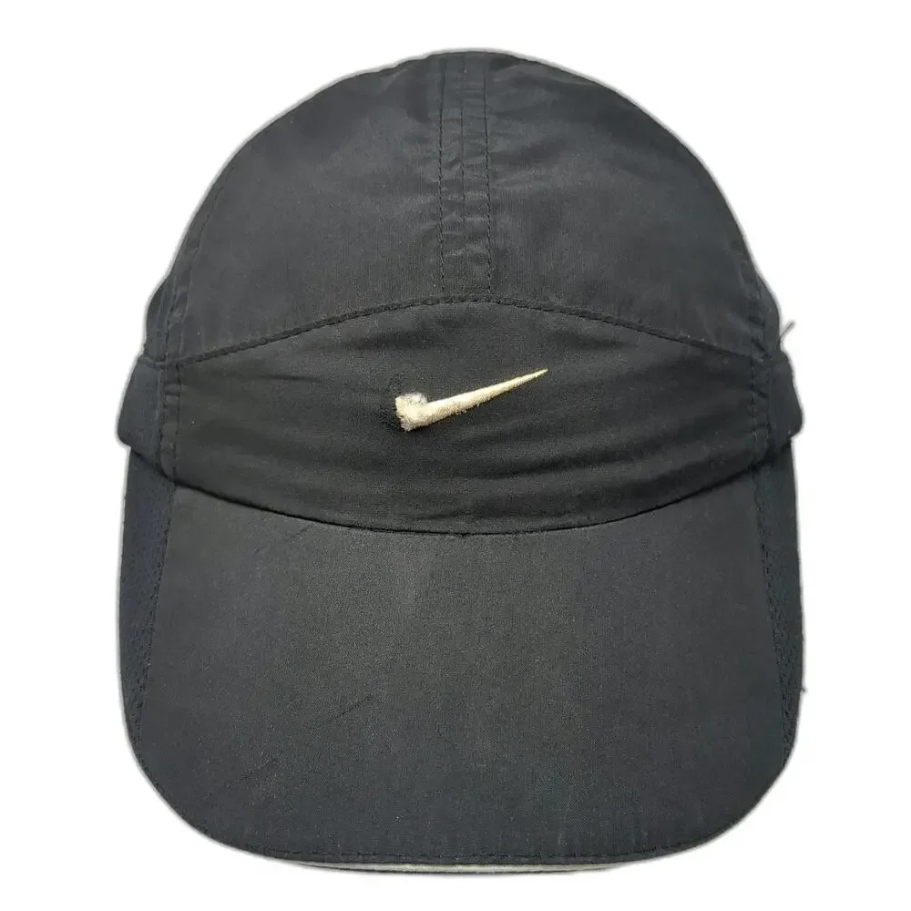Nike Baseball Cap Black One Size Mesh Fit Dry Performance Swoosh Strapback Hat